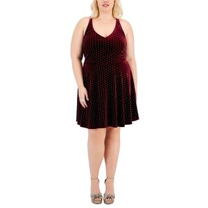 Plus Womens Velvet Knee Length Cocktail and Party Dress